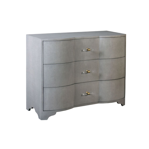 Grey Grasscloth and Acrylic Three Drawer Chest, image 2